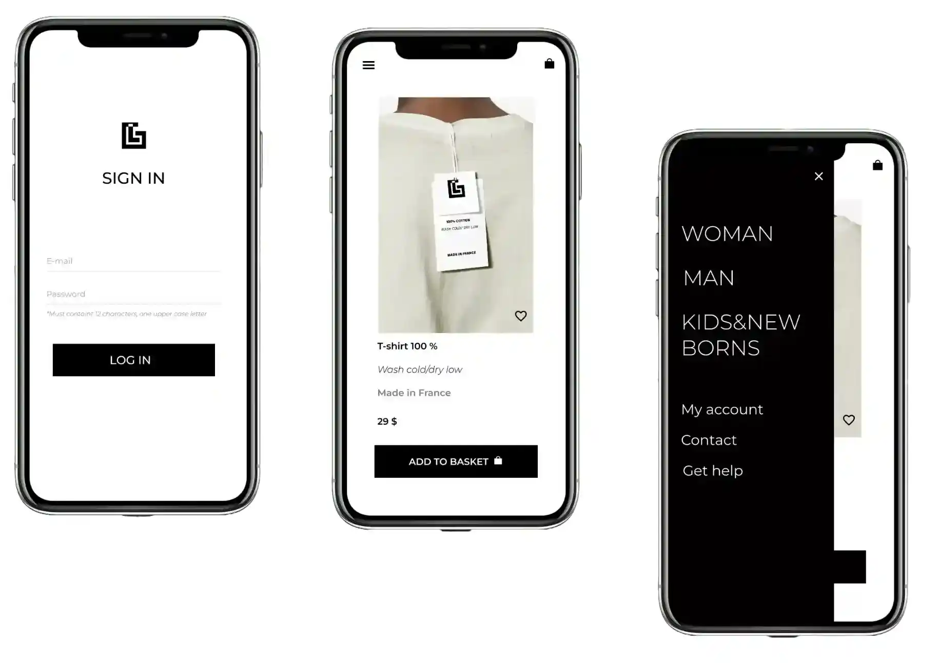 Mobile app design for a clothing brand
